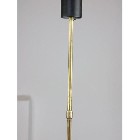 Image 1 of Mid-century kroonluchter van messing en opalineglas