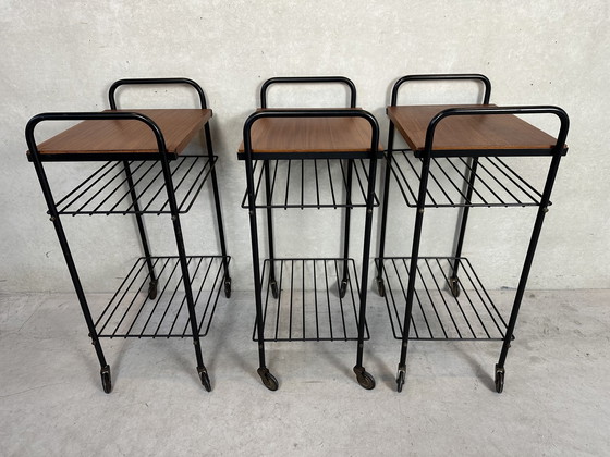 Image 1 of 3x vintage bijzettafel / 70’s trolley in teak