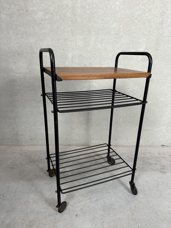 Image 1 of 3x vintage bijzettafel / 70’s trolley in teak