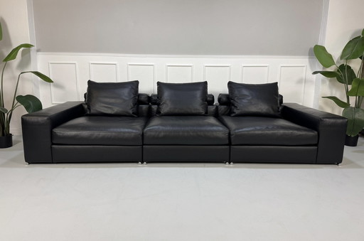 Minotti Jagger Designer Sofa Leder Zwart Modulair Bankstel Hoge Kwaliteit