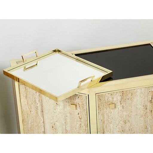 Paar vintage koperen en travertijnen kasten van Alfredo Freda voor Cittone Oggi, Italië 1975