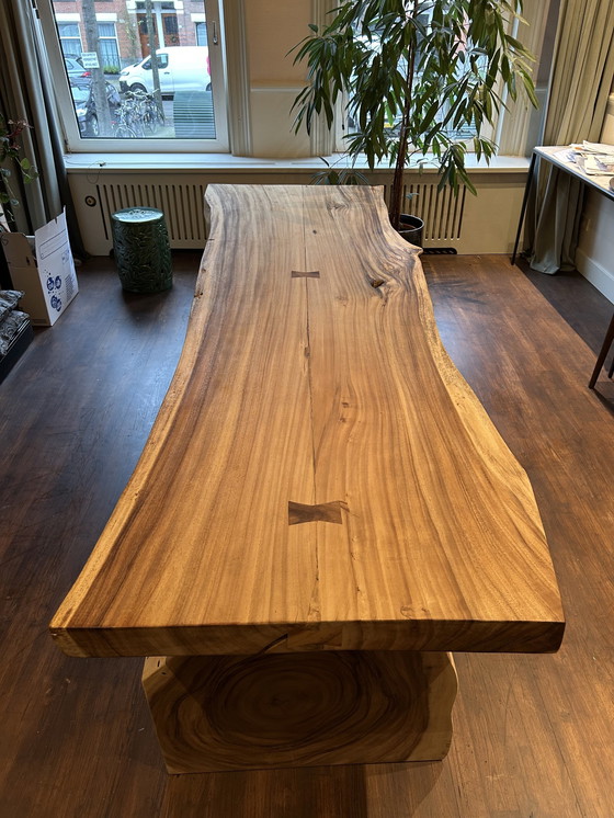 Image 1 of Massief Teakhouten Boomstam Tafel