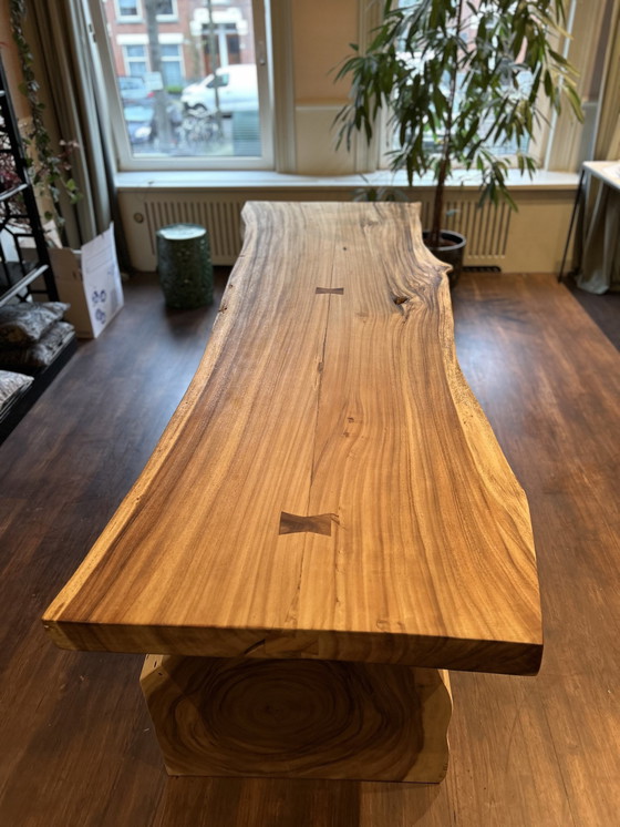 Image 1 of Massief Teakhouten Boomstam Tafel