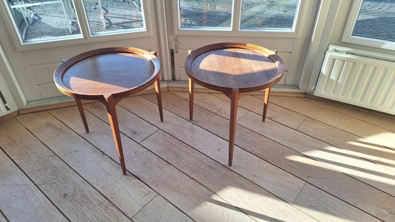 Image 1 of Twee Teak Tafeltjes Met Dienblad (Sika Møbler)