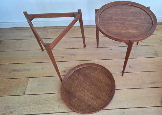 Image 1 of Twee Teak Tafeltjes Met Dienblad (Sika Møbler)