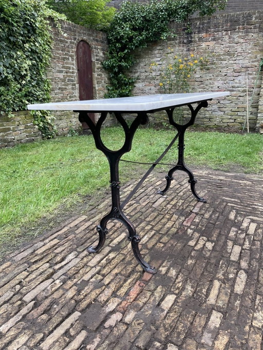 Tuintafel Bistrotafel Met Marmer  Lafa Aurillac France Periode 1900