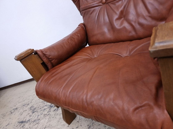 Image 1 of Echt leren fauteuil design fauteuil vintage model midden eeuw naar knoll #0021 bruin