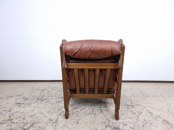 Image 1 of Echt leren fauteuil design fauteuil vintage model midden eeuw naar knoll #0021 bruin