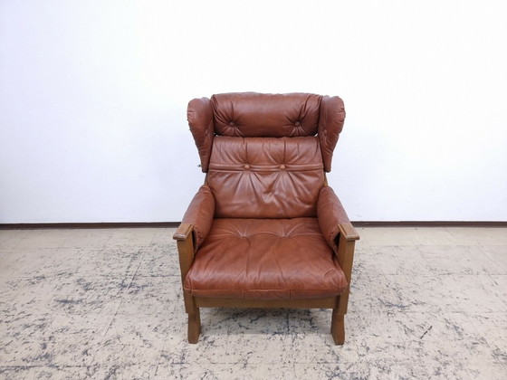 Image 1 of Echt leren fauteuil design fauteuil vintage model midden eeuw naar knoll #0021 bruin