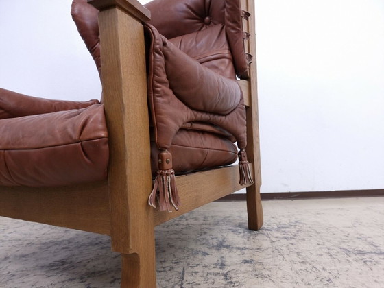 Image 1 of Echt leren fauteuil design fauteuil vintage model midden eeuw naar knoll #0021 bruin