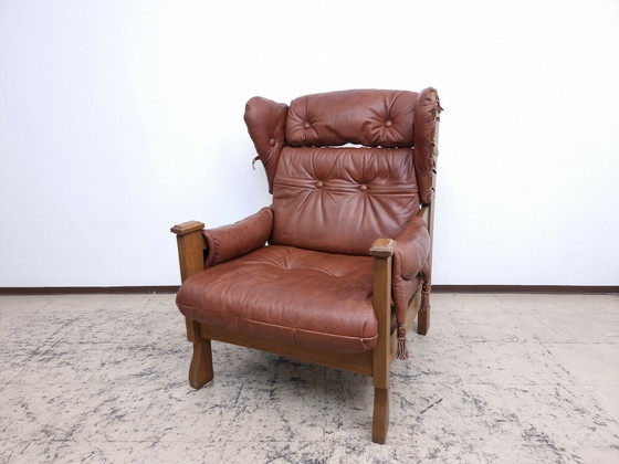 Image 1 of Echt leren fauteuil design fauteuil vintage model midden eeuw naar knoll #0021 bruin