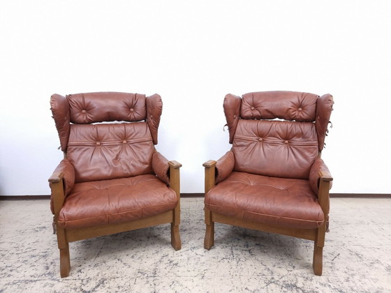 Image 1 of Echt leren fauteuil design fauteuil vintage model midden eeuw naar knoll #0021 bruin