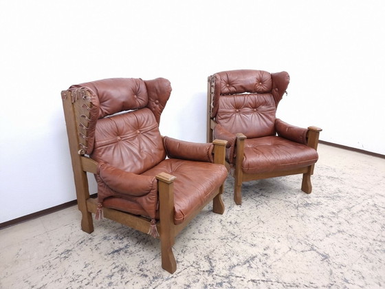 Image 1 of Echt leren fauteuil design fauteuil vintage model midden eeuw naar knoll #0021 bruin