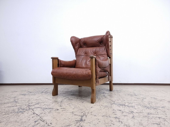 Image 1 of Echt leren fauteuil design fauteuil vintage model midden eeuw naar knoll #0021 bruin