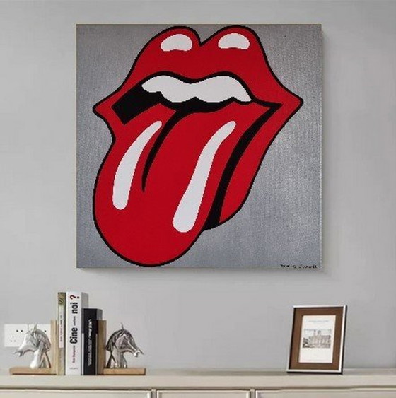 Image 1 of Frances Eckhardt - Schilderij Rolling Stones Zilver 50X50Cm