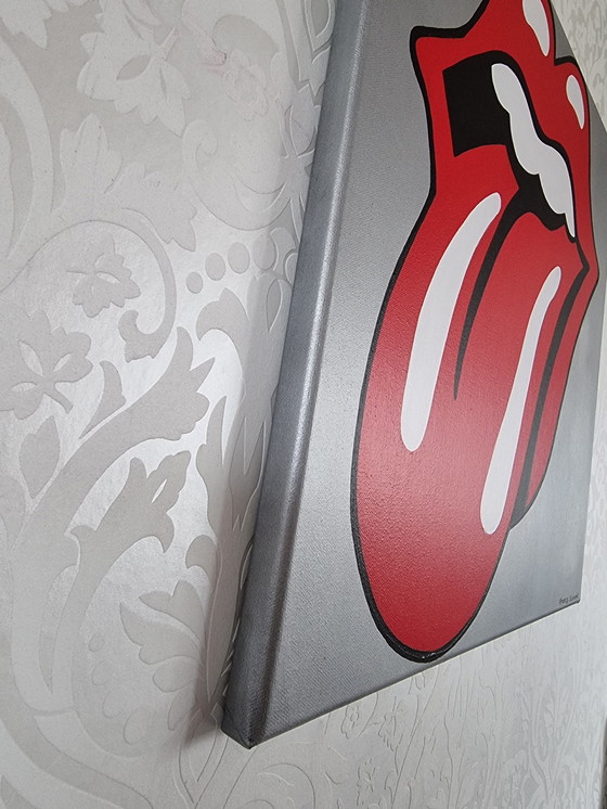 Image 1 of Frances Eckhardt - Schilderij Rolling Stones Zilver 50X50Cm