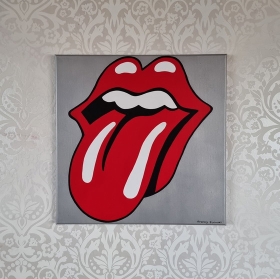 Image 1 of Frances Eckhardt - Schilderij Rolling Stones Zilver 50X50Cm