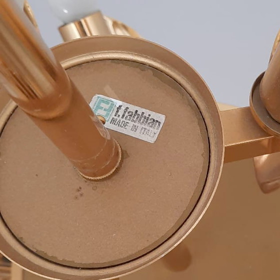 Image 1 of Negen-lichts kroonluchter van messing en zuur geëtst glas, F. Fabbian, 1980S