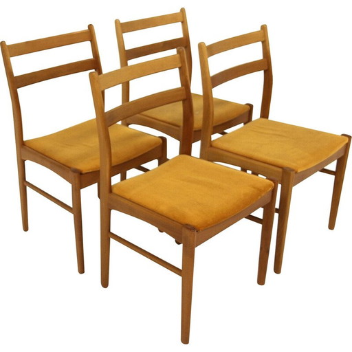 Set van 4 vintage stoelen van beukenhout en fluweel, Zweden 1960