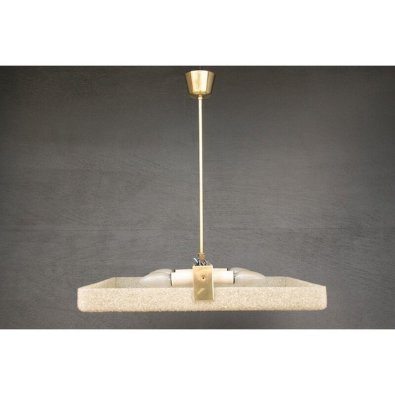 Image 1 of Vintage vierkante hanglamp van messing en acrylglas