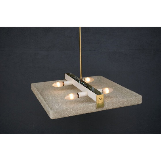 Image 1 of Vintage vierkante hanglamp van messing en acrylglas