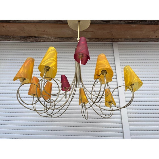 Image 1 of Vintage verguld metalen hanglamp van Maison le Dauphin, 1990