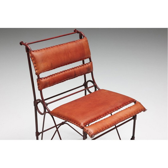 Image 1 of Vintage stoel in cognac leer en stalen frame, 1950