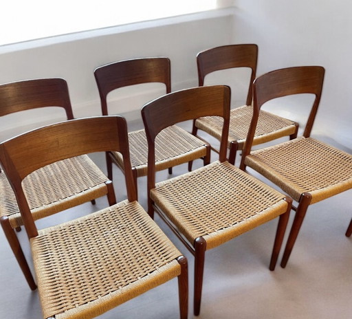 6x Teakhouten Stoelen H. Kjærnulf Deense Vintage Stoelen Kai Kristiansen