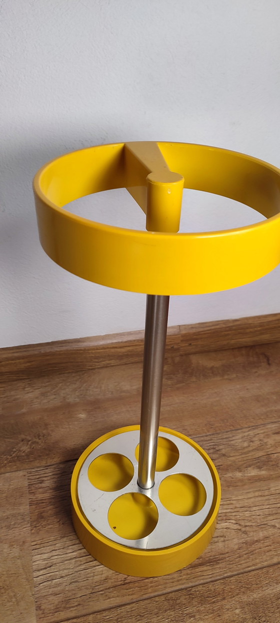 Image 1 of Space Age Design Paraplubak Plastic Geel Vintage Paraplu Standaard