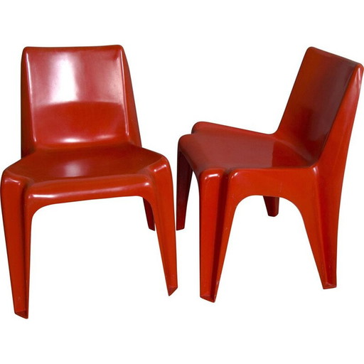 Paar vintage rode stoelen van Helmut Bätzner voor Bofinger, 1964