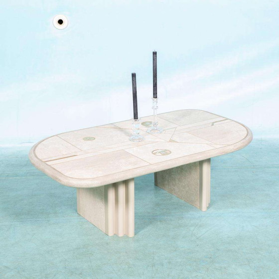 Image 1 of Vintage travertin salontafel Fedam 80s, midmod coffee table