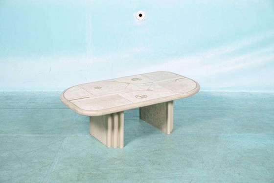 Image 1 of Vintage travertin salontafel Fedam 80s, midmod coffee table