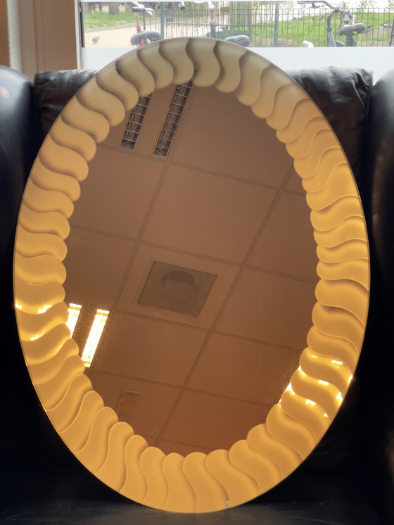 Image 1 of Vintage geëtste ovale wandspiegel