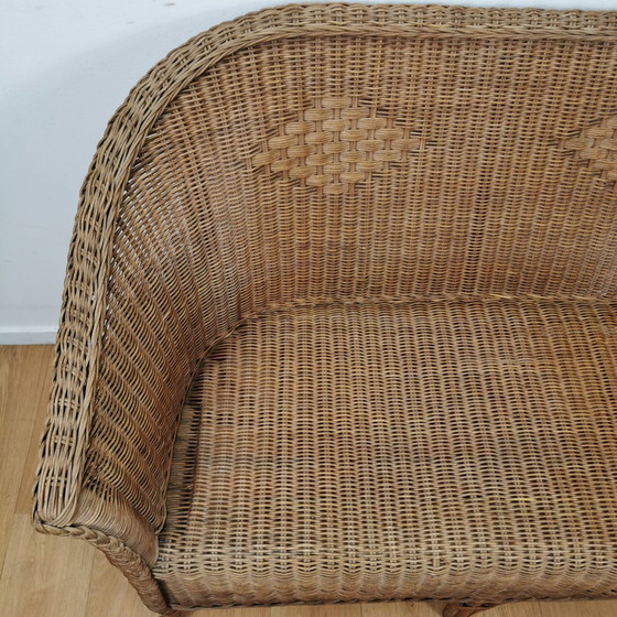 Image 1 of Vintage Rotan, Rattan, Wicker Tweezitsbankje Tuinbankje, Bankje 