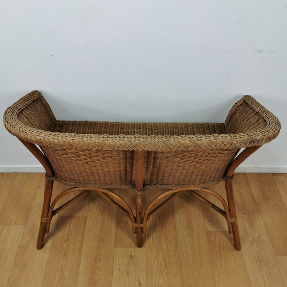 Image 1 of Vintage Rotan, Rattan, Wicker Tweezitsbankje Tuinbankje, Bankje 