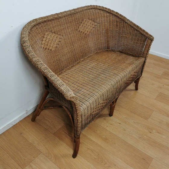 Image 1 of Vintage Rotan, Rattan, Wicker Tweezitsbankje Tuinbankje, Bankje 