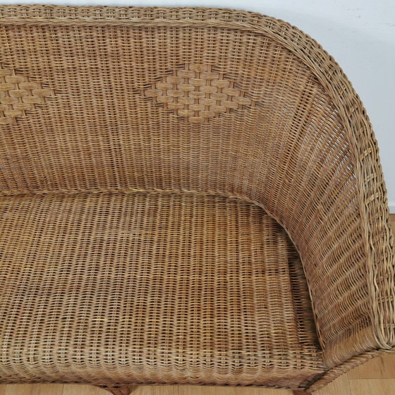 Image 1 of Vintage Rotan, Rattan, Wicker Tweezitsbankje Tuinbankje, Bankje 