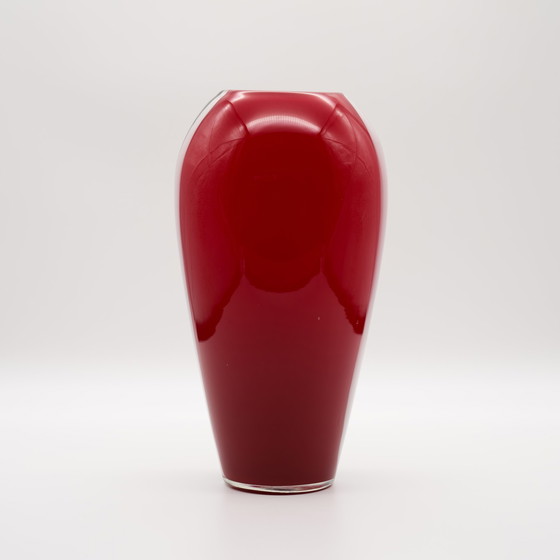 Image 1 of Vintage Glazen Vaas Rood Zwart Wit