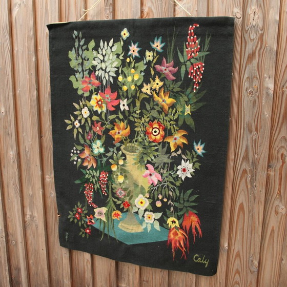 Image 1 of Vintage Aubusson wandkleed met bloemdecoratie