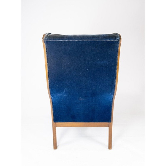 Image 1 of Vintage fauteuil bekleed met blauw fluweel en mahonie van Frits Henningsen