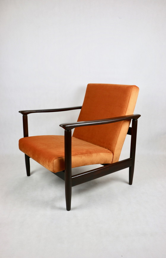 Image 1 of Gfm-142 Lounge Stoel In Oranje Fluweel Van Edmund Homa, 1970S - Set Van 2 Fauteuils