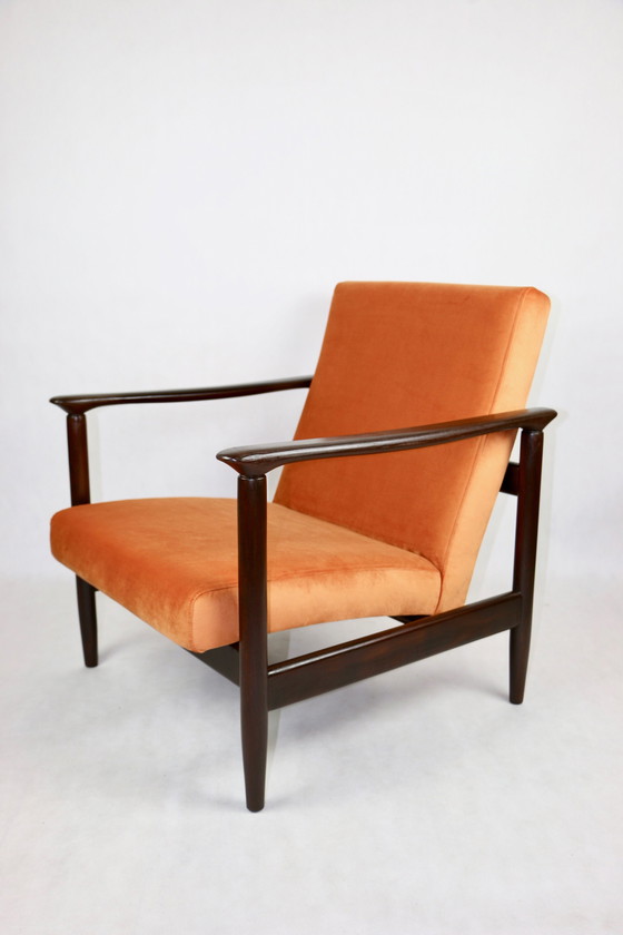 Image 1 of Gfm-142 Lounge Stoel In Oranje Fluweel Van Edmund Homa, 1970S - Set Van 2 Fauteuils