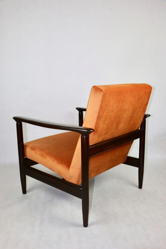 Image 1 of Gfm-142 Lounge Stoel In Oranje Fluweel Van Edmund Homa, 1970S - Set Van 2 Fauteuils