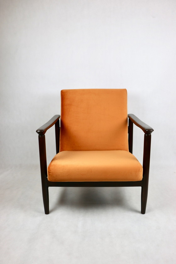 Image 1 of Gfm-142 Lounge Stoel In Oranje Fluweel Van Edmund Homa, 1970S - Set Van 2 Fauteuils