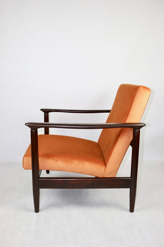 Image 1 of Gfm-142 Lounge Stoel In Oranje Fluweel Van Edmund Homa, 1970S - Set Van 2 Fauteuils