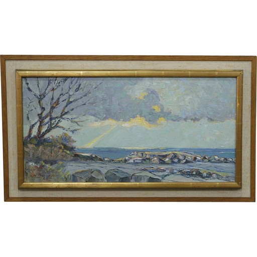 Vintage modern olieverfschilderij van Harald Thelander, Scandinavische jaren 1960