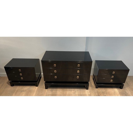 Image 1 of Vintage zwart gelakte ladekast van Guy Lefèvre voor Maison Jansen, 1970