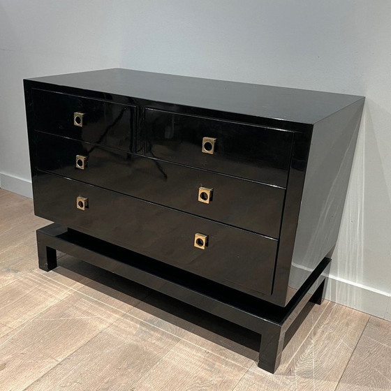 Image 1 of Vintage zwart gelakte ladekast van Guy Lefèvre voor Maison Jansen, 1970