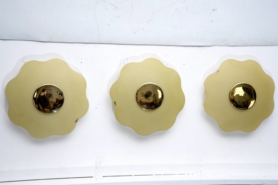 Image 1 of Set van drie wandlampen van Fabbian in Murano glas en messing. Italië 1970