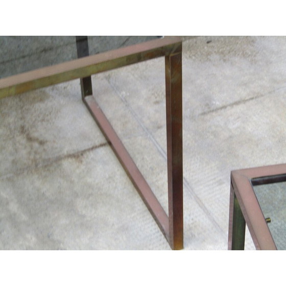 Image 1 of Vintage nesttafels van messing en rookglas